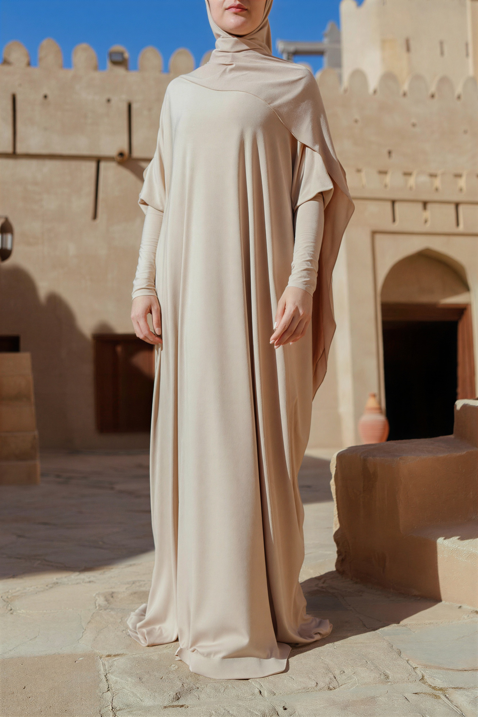 SB Relaxed Batwing Jersey Abaya AS015 in Beige