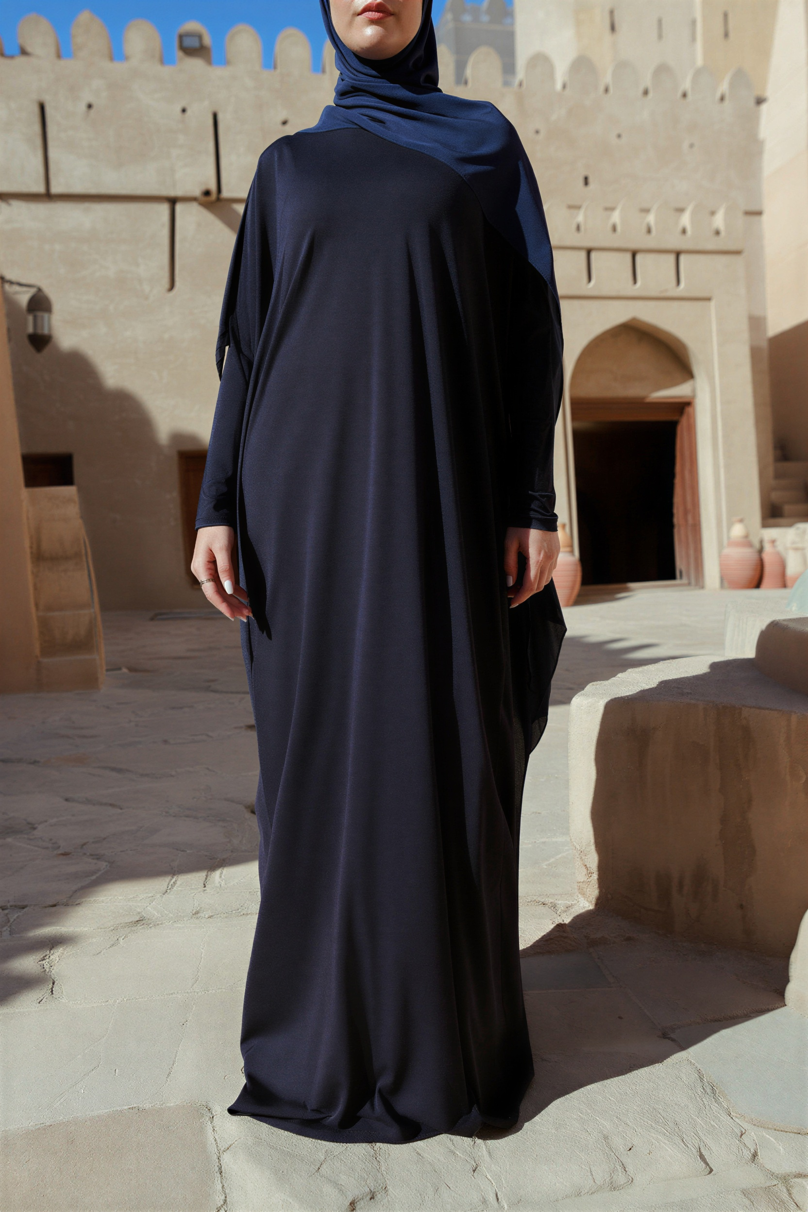 SB Relaxed Batwing Jersey Abaya AS015 in Dark blue