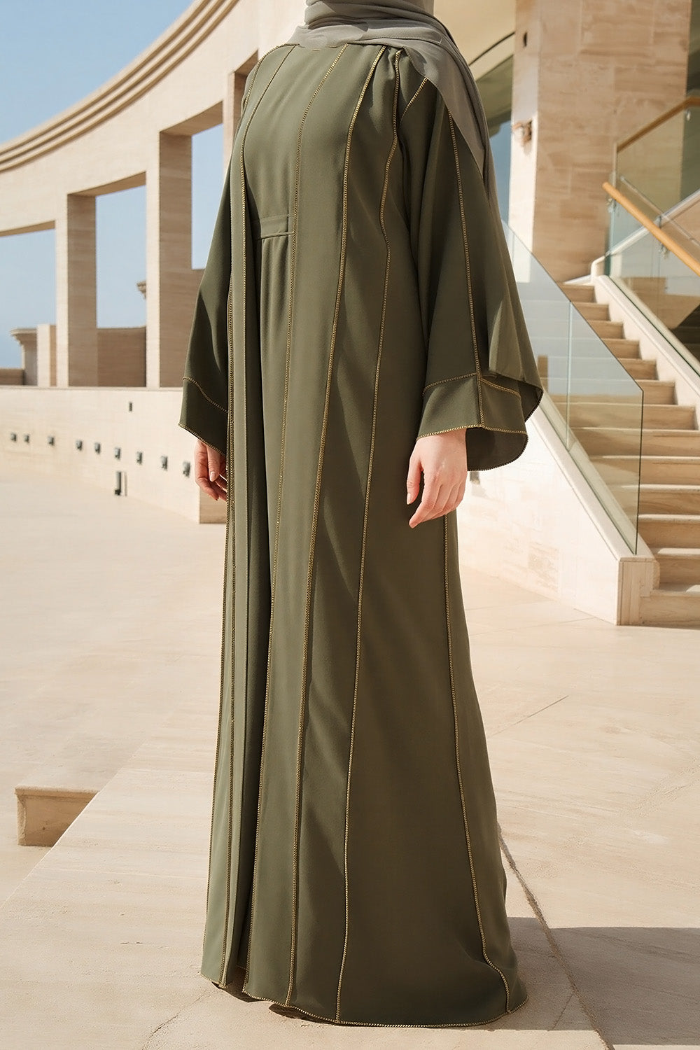 SB Two-Piece Kimono Set Premium Nidah AS004 in Khaki