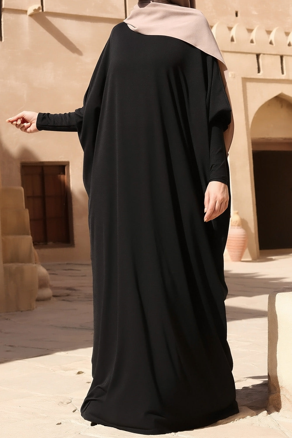 SB Relaxed Batwing Jersey Abaya AS015 in Black