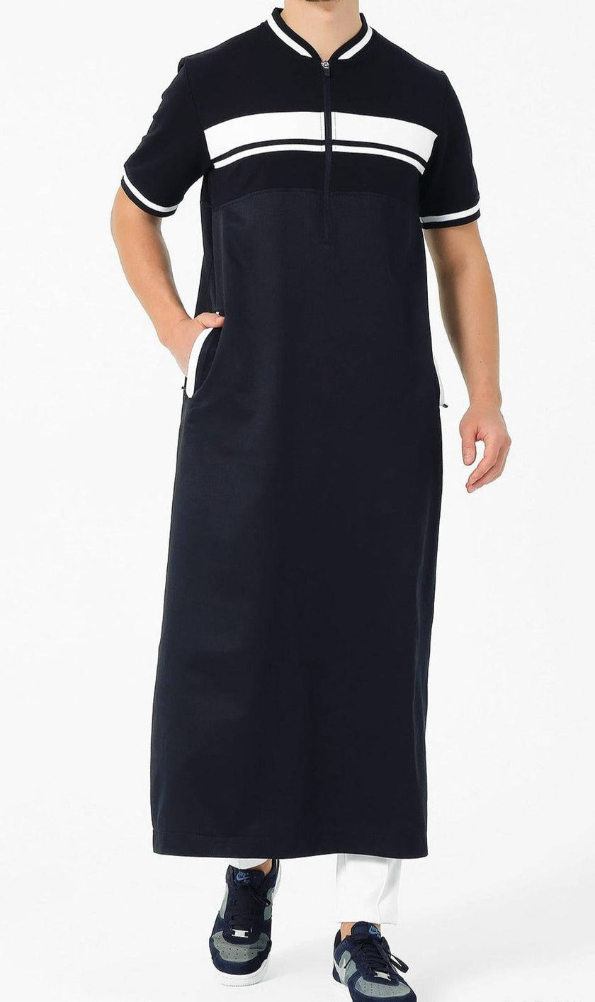 QABA’IL Men's Long Thobe Kamees in Navy Blue