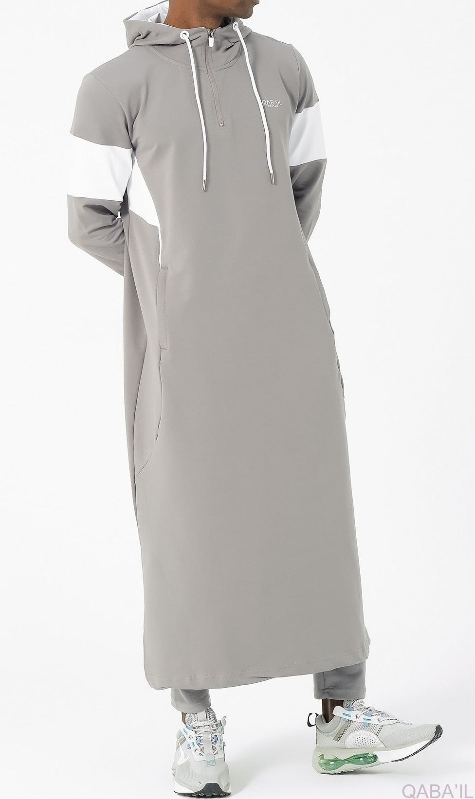 Muslim Men's Two-tone Long Thobe Kamees Unik R24 QL Grey