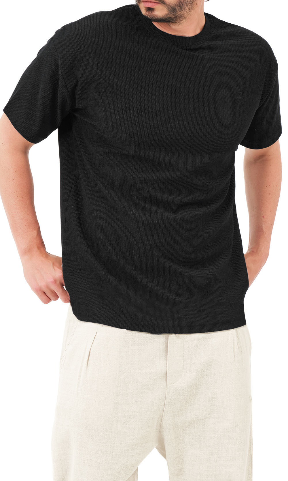 QTT3001 T-Shirt Oversized Waffle in Black