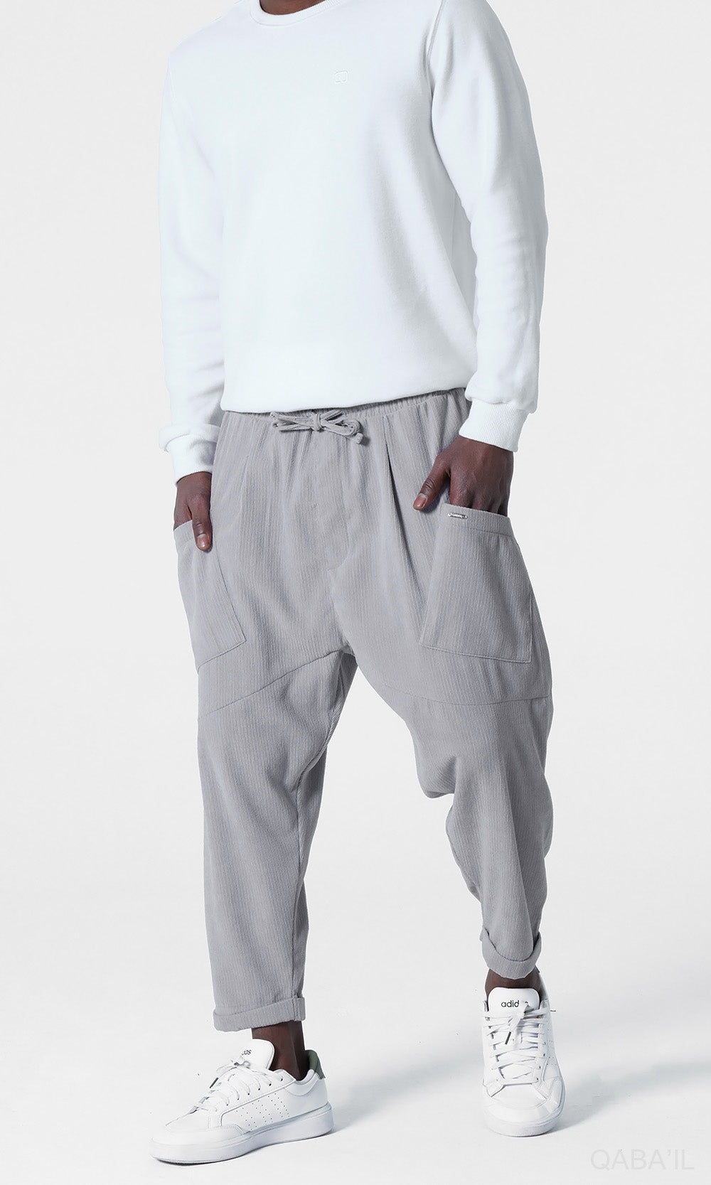 QL Sarouel Design Kadife in Light Grey