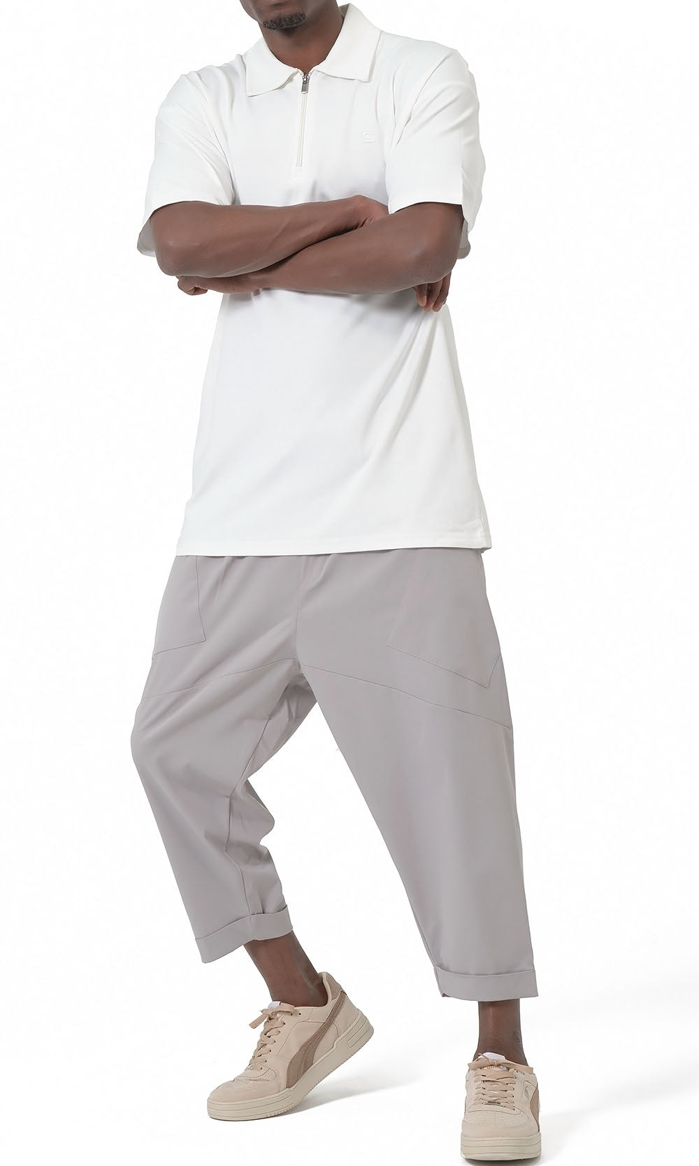QL Oversized Zip Jersey Polo in Cream