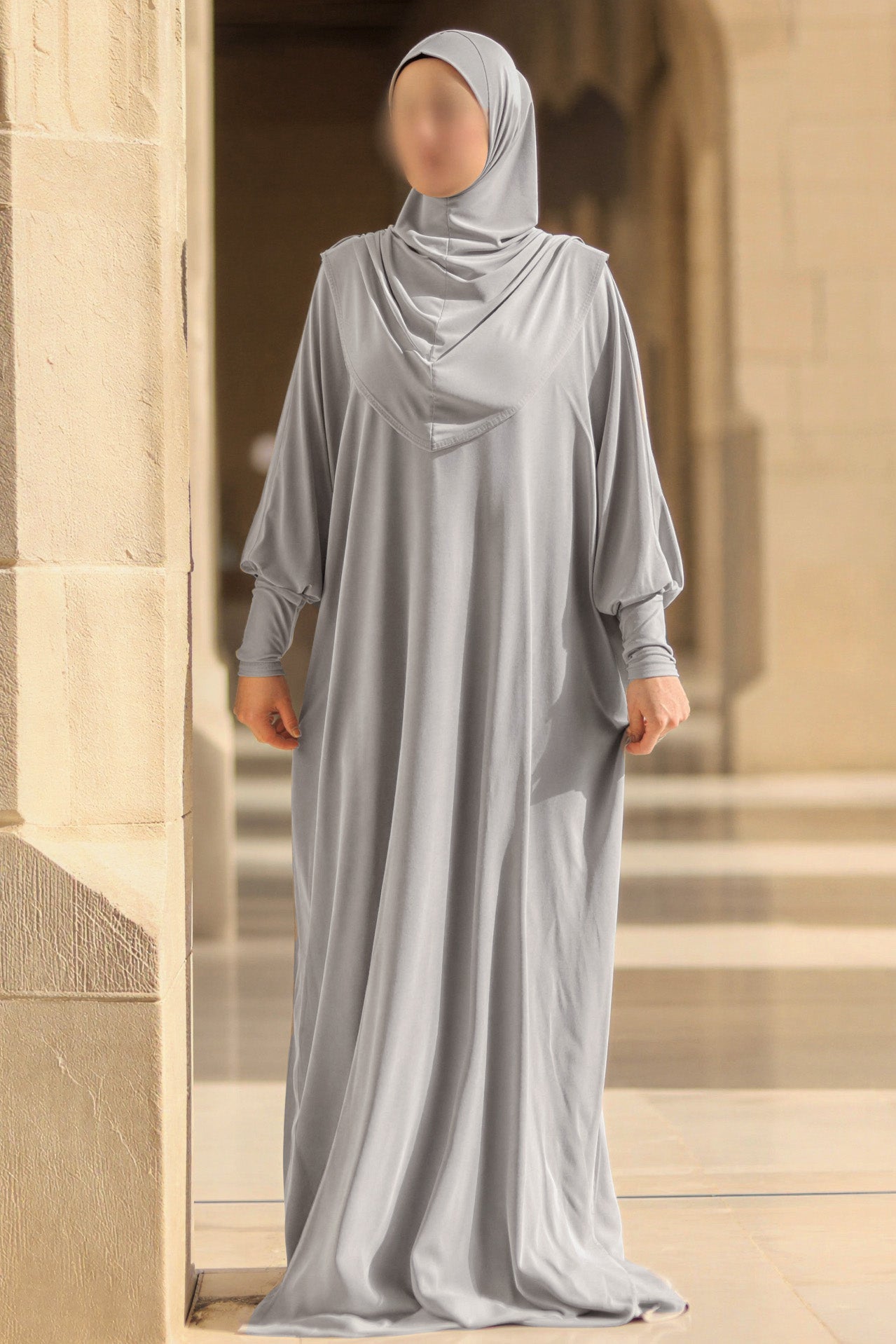 SB Integrated Hijab Relaxed Batwing Abaya AS016 in Light Grey