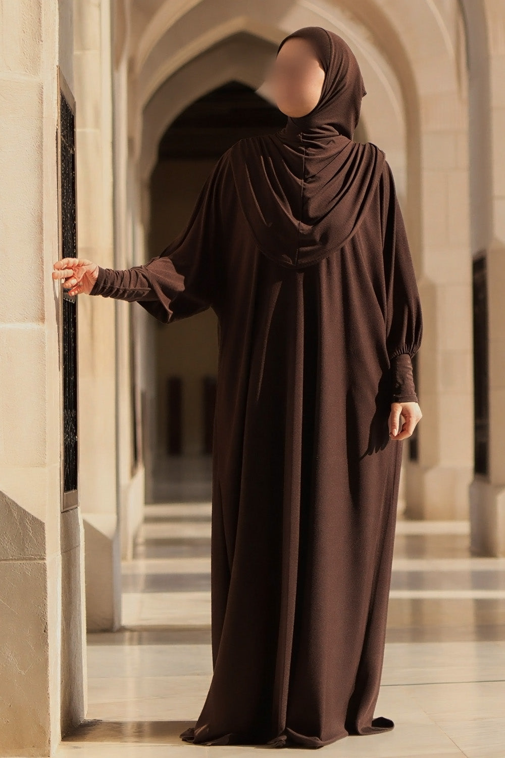 SB Integrated Hijab Relaxed Batwing Abaya AS016 in Dark Brown