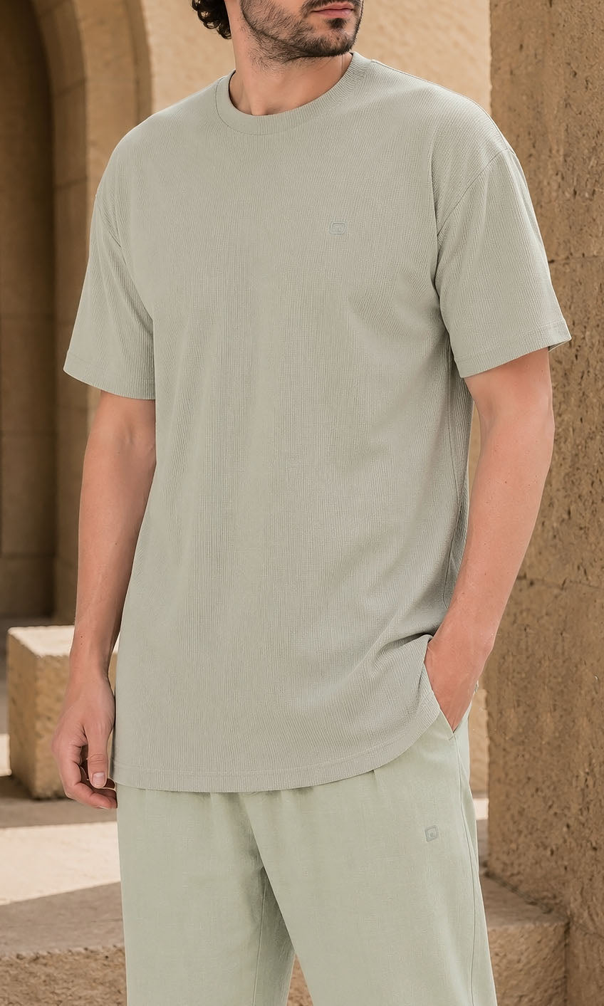 QTT3001 T-Shirt Oversized Waffle in Sage Green